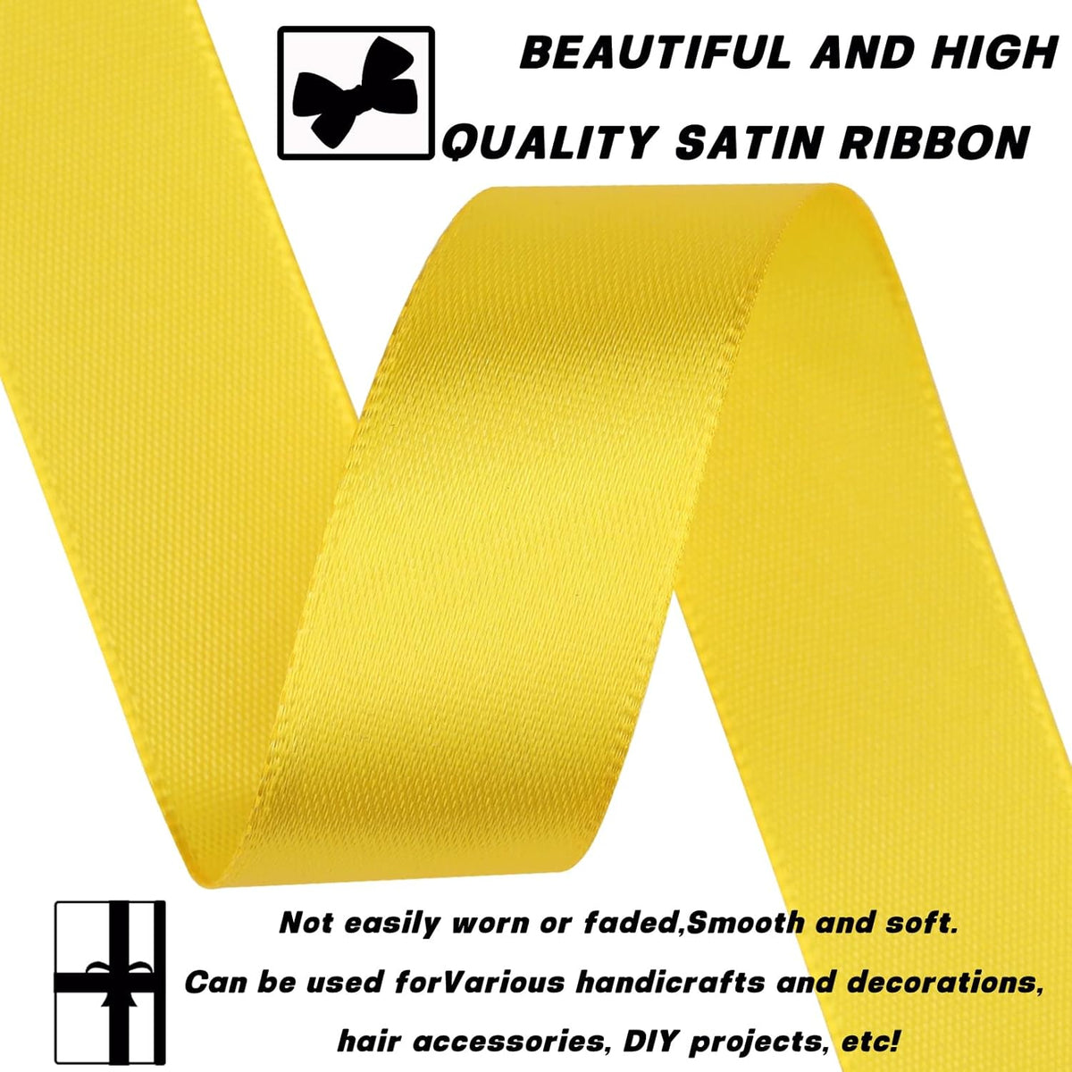 Yellow Ribbon 7/8 Inch 30 Yards Satin Craft Ribbon-Single Face Polyester Ribbon for Handmade
