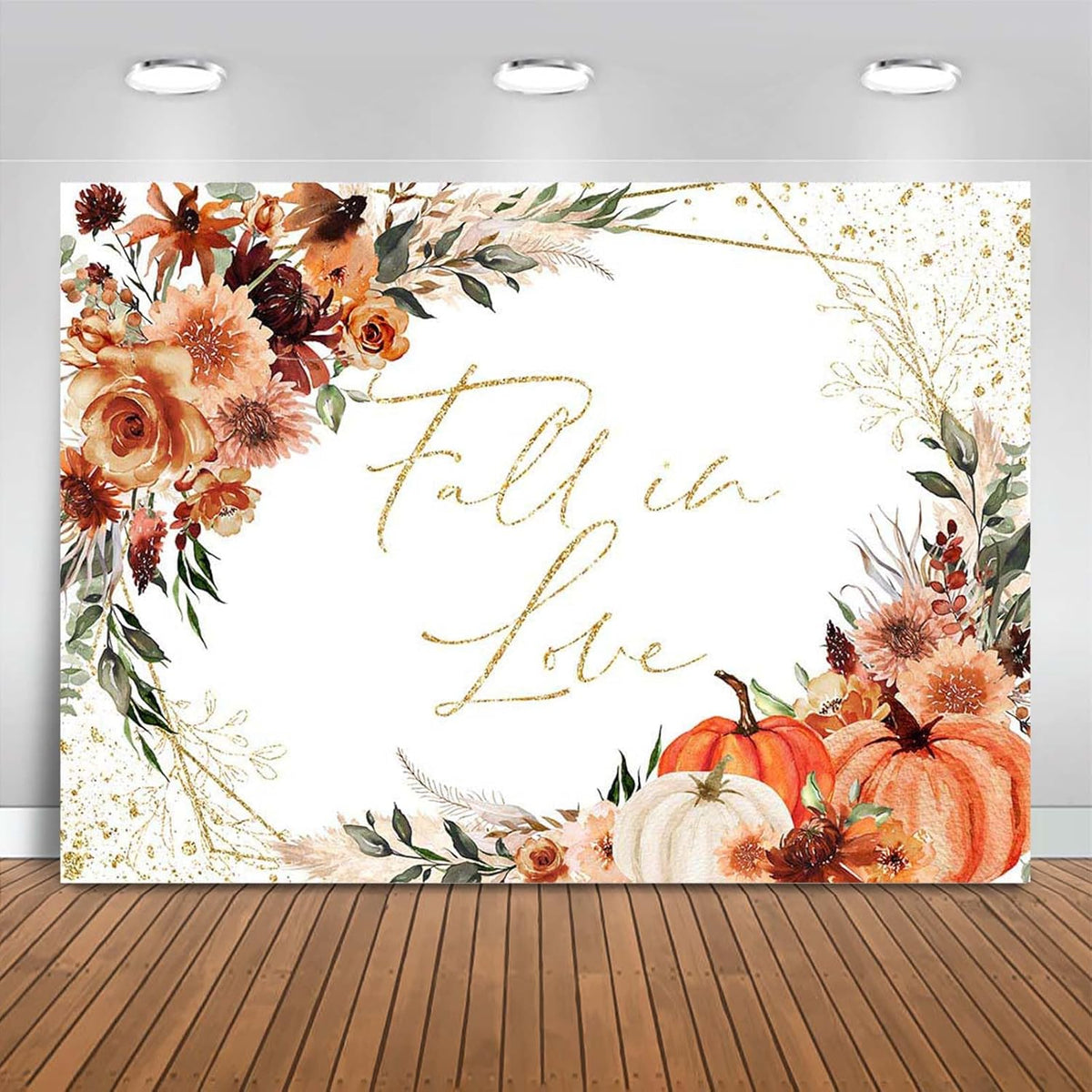 Mocsicka Fall in Love Bridal Shower Backdrop Boho Autumn Leaves Pumpkin Bride Shower Background