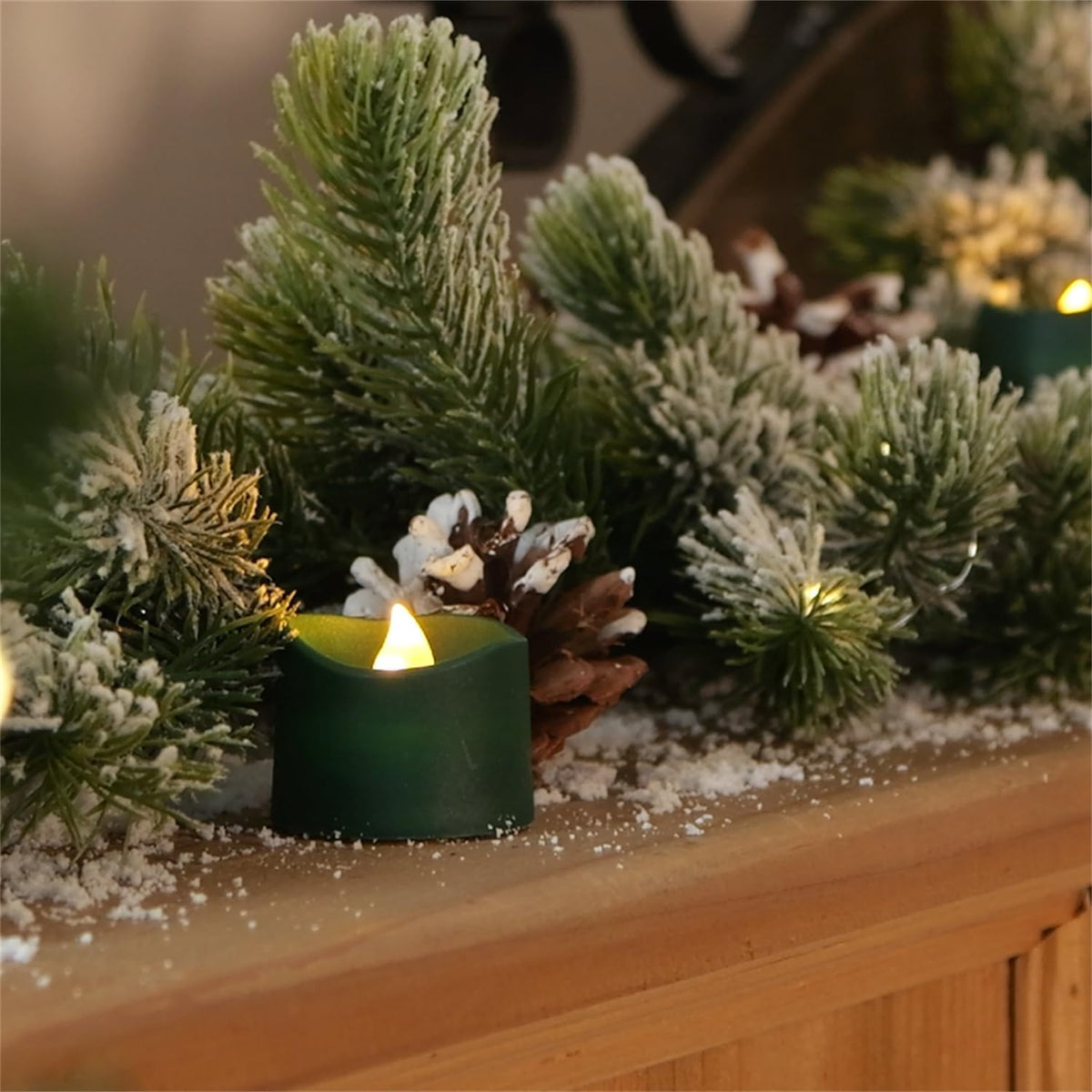 Homemory 24Pcs Green Tea Lights Battery Operated, Flameless Flickering Green Candles, Holiday