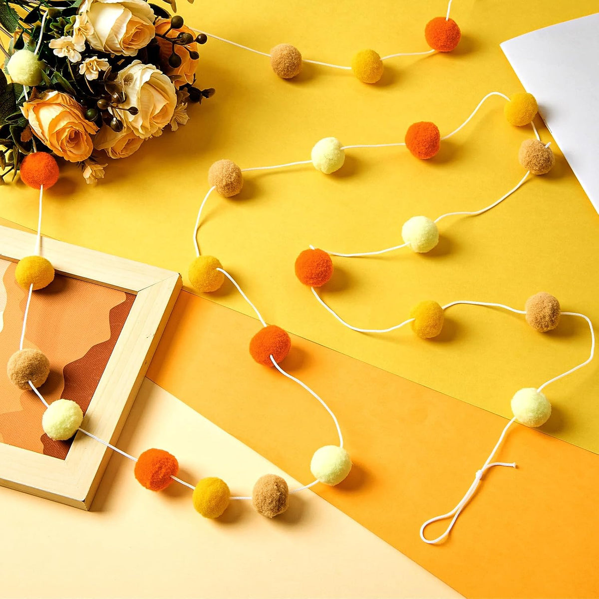 Irenare 9.8 ft Pom Pom Garland Felt Colorful Tassel Banner Christmas Party Pompoms Garland