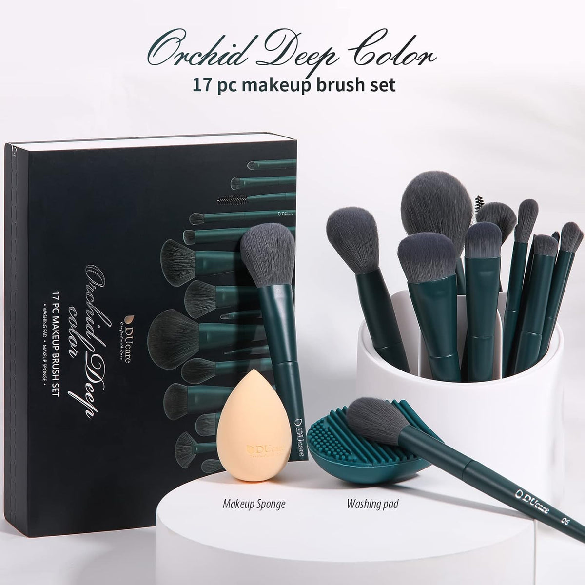 DUcare Makeup Brushes Set 17 Pcs with Brush Cleaning Mat and Makeup Sponge Professional Face Powder
