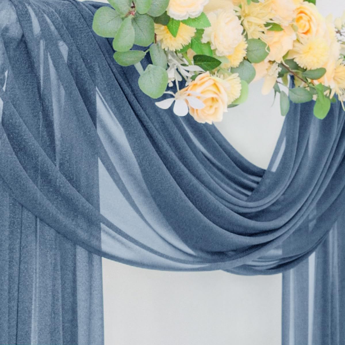 Socomi Wedding Arch Draping Fabric 29" x 20Ft 1 Panel Dusty Blue Sheer Outdoor Curtain Drapes Extra