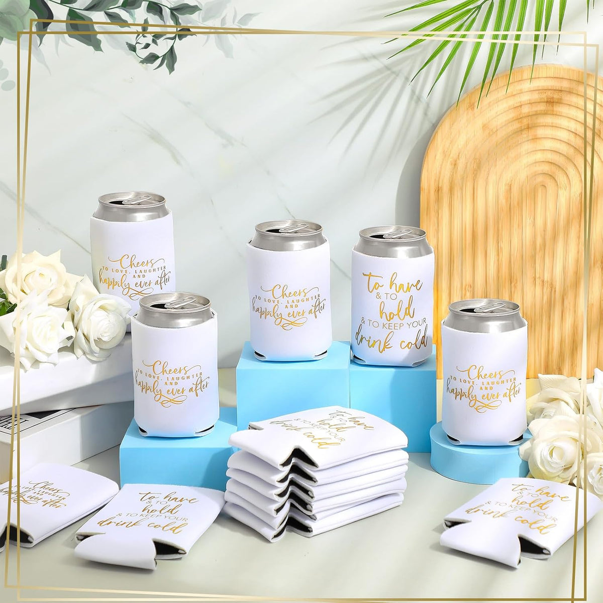 50 Pieces White Wedding Can Cooler Sleeves Bulk Engagement Party Favors for Guests Beer Cooler
