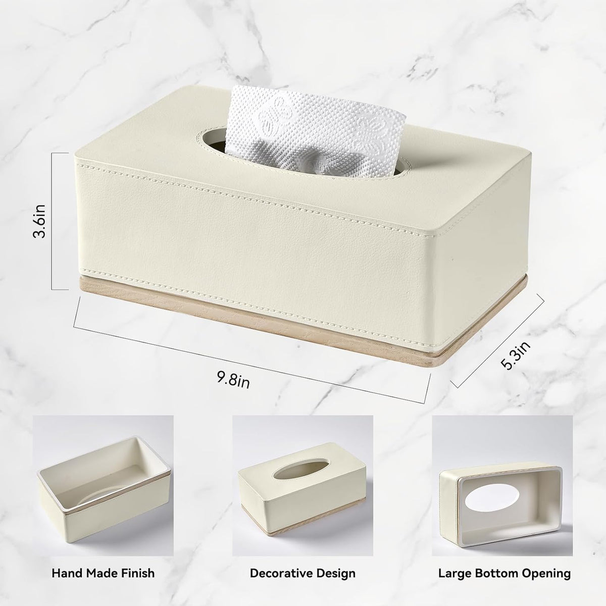 Rectangular Tissue Box Cover for Bathroom,Livingroom,Bedroom, Hand Carved Leather Resin Tissue Box