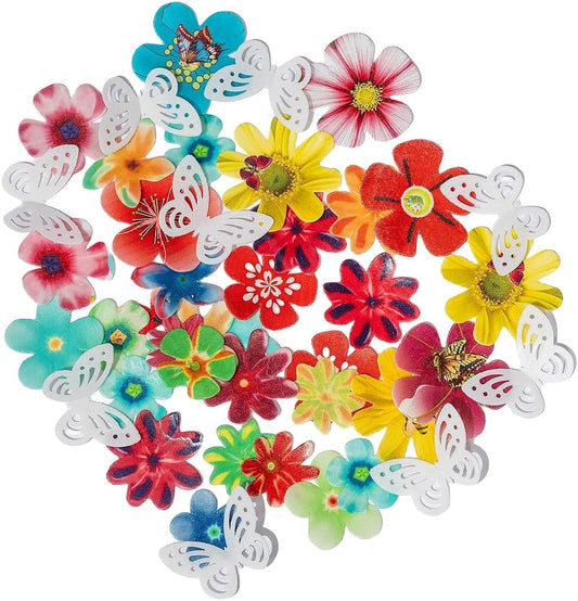 Edible Flowers Edible leaves &White Edible butterflies Wafer Paper Cake Cupcake Toppers for