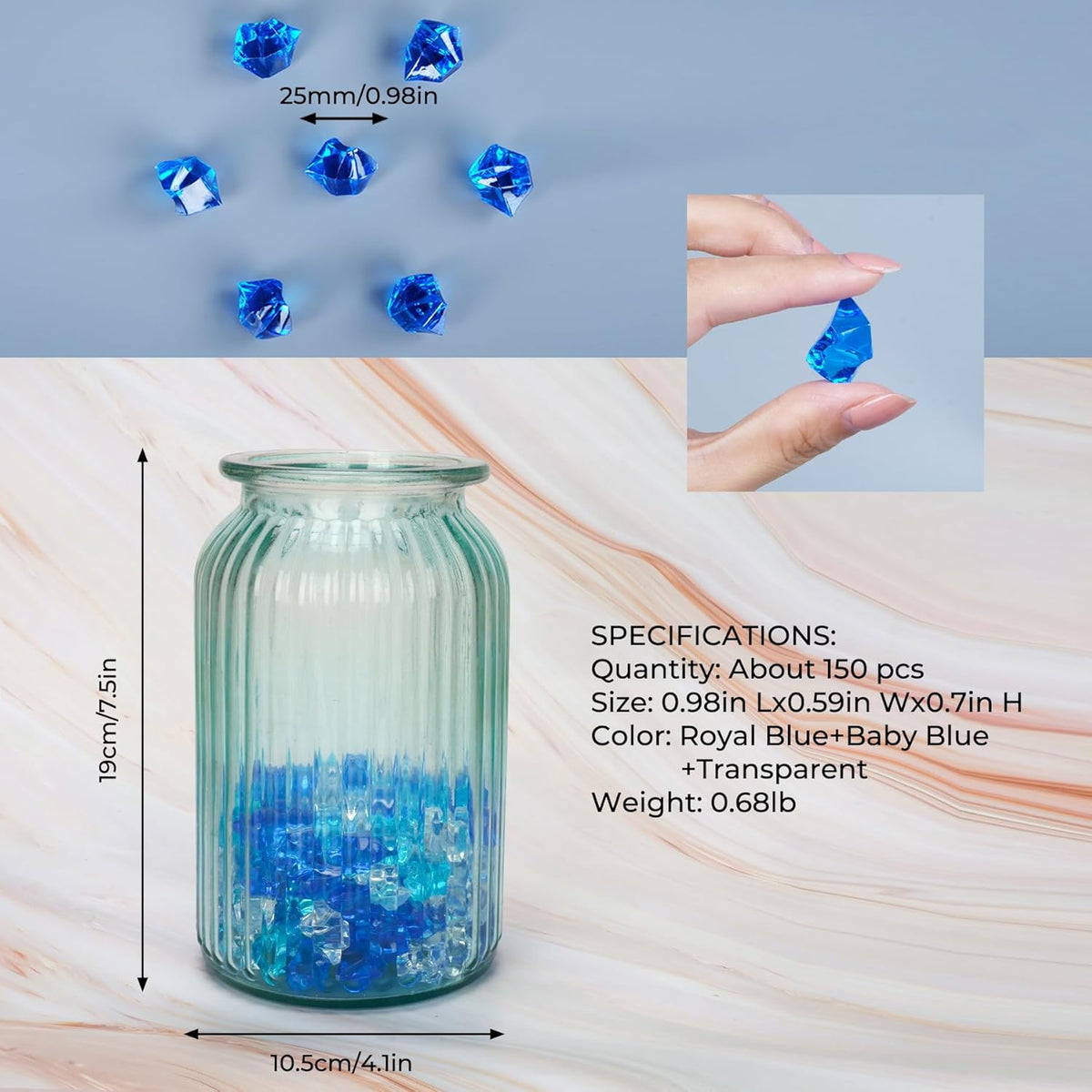 Acrylic Crushed Ice Rocks, Babenest 150 PCS Fake Crystals Plastic Ice Cubes Diamonds Gems for Vase