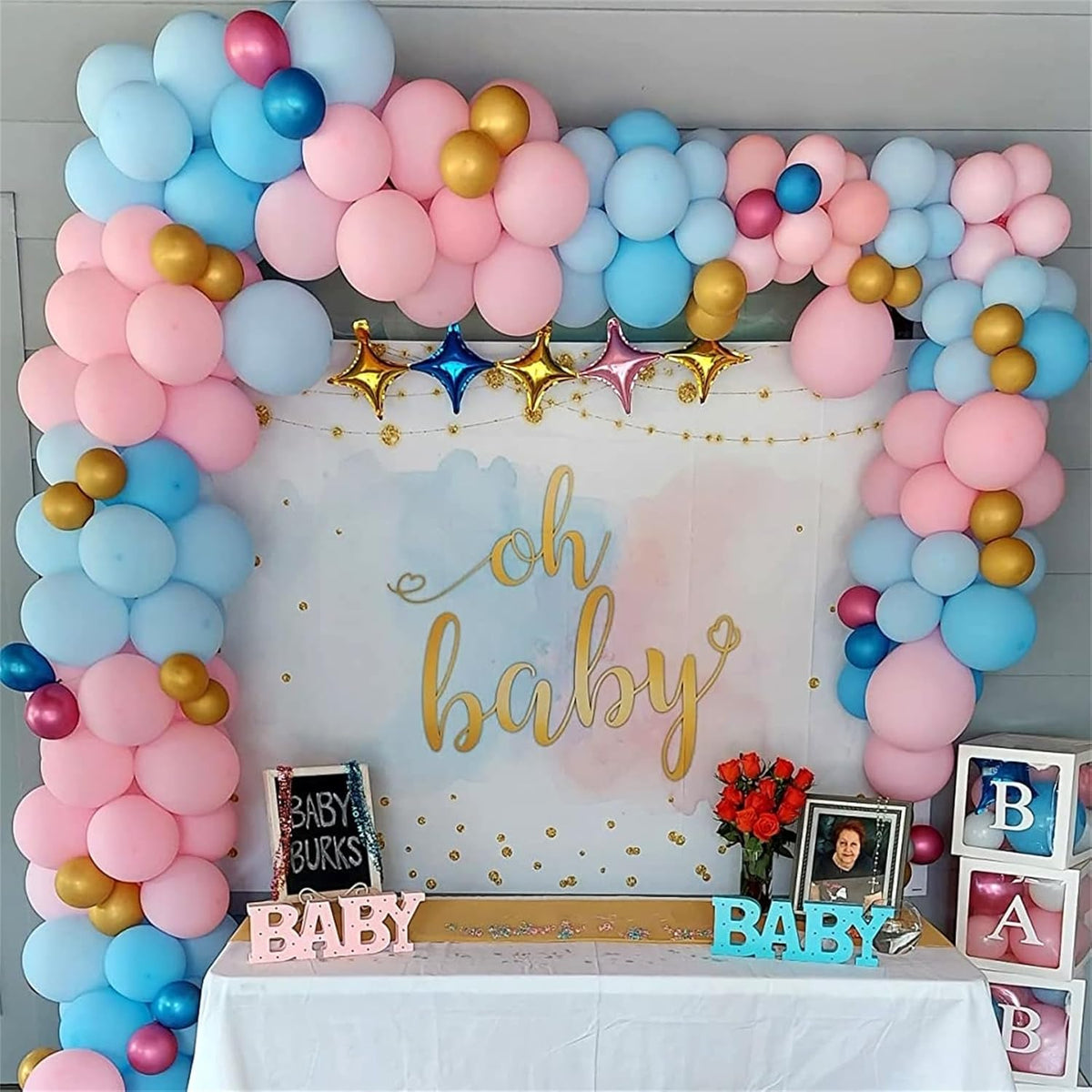 Pink and Blue Balloons Set, 35 Pack Pastel Pale Blue Pink Confetti Latex Balloons, 12 Inch Light
