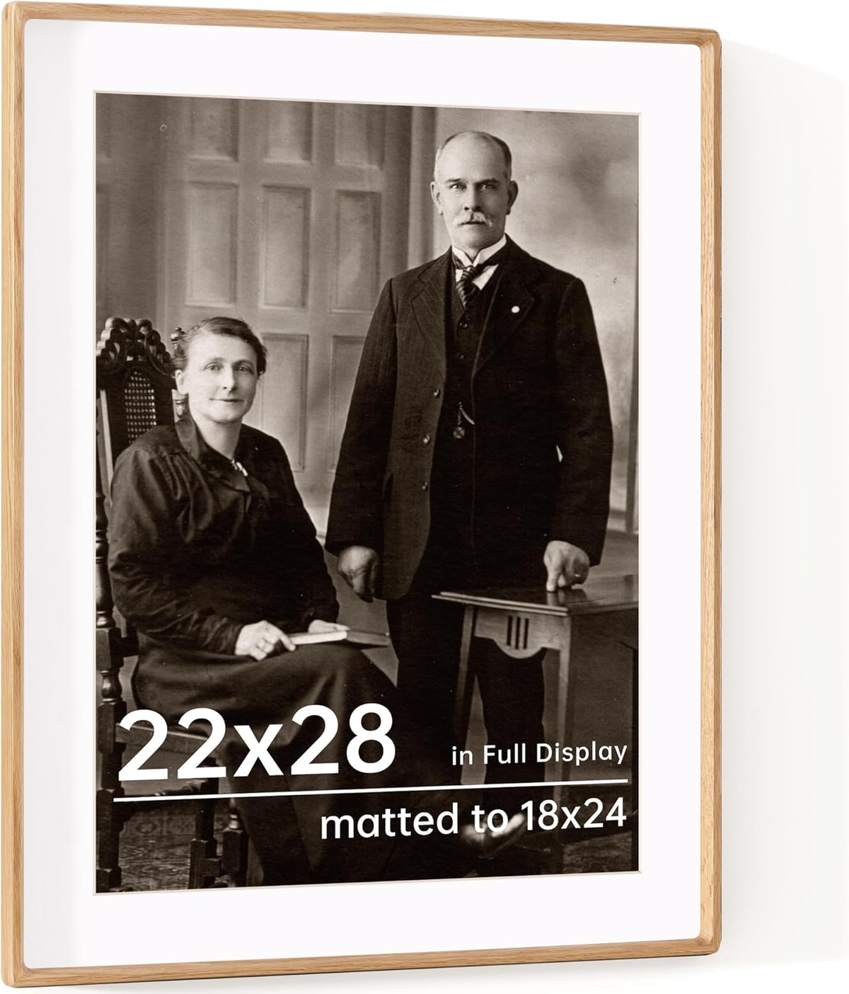 22x28 Frame with Mat to 18x24 Picture Frames USA-Sourced Natural Solid Oak Wood Handcrafted Rounded