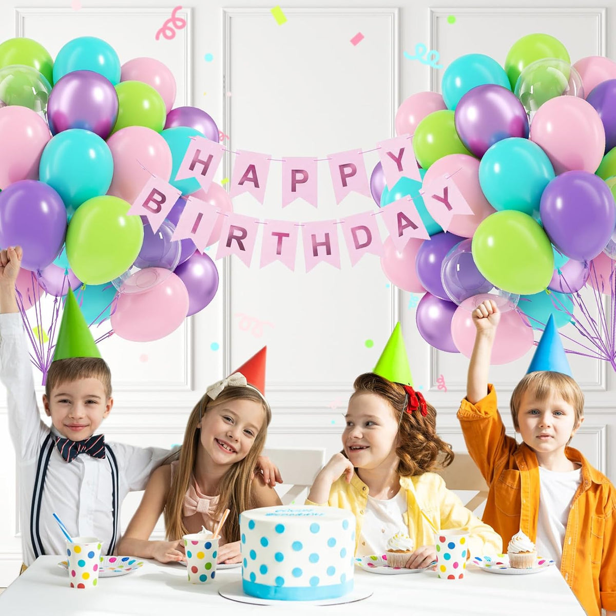 60pcs Blue and Green Balloons 12inch with Metallic Purple Lime Green Teal Light Pink Clear Balloons