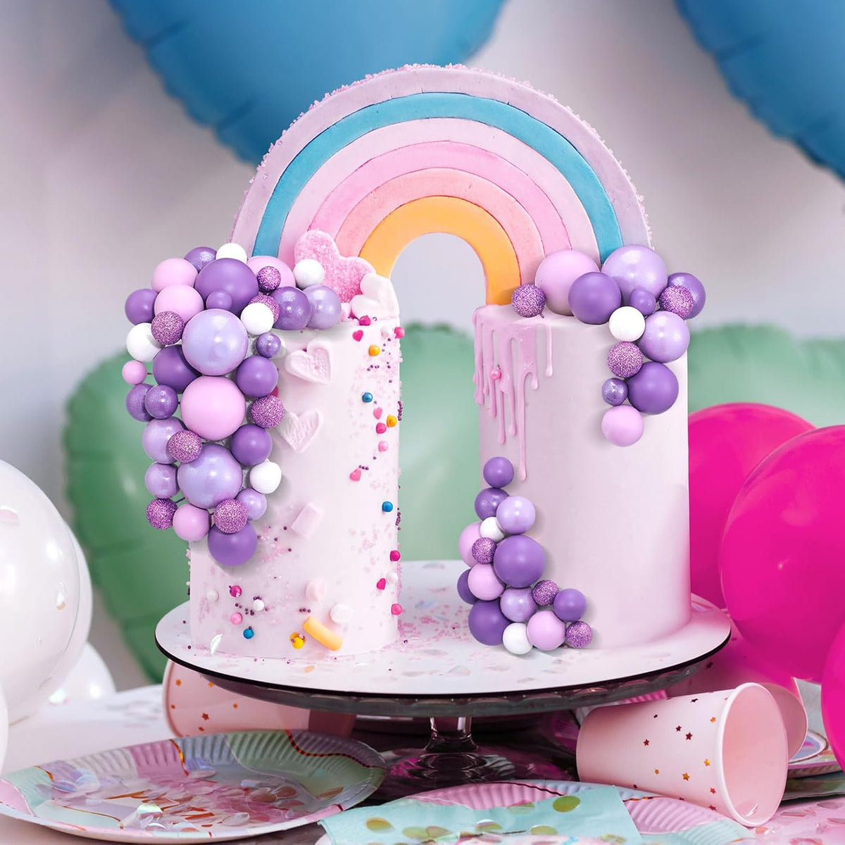 108 Pcs Balls Cake Topper DIY Cupcake Insert Foam Balloons for Cake Baking Wedding Anniversary