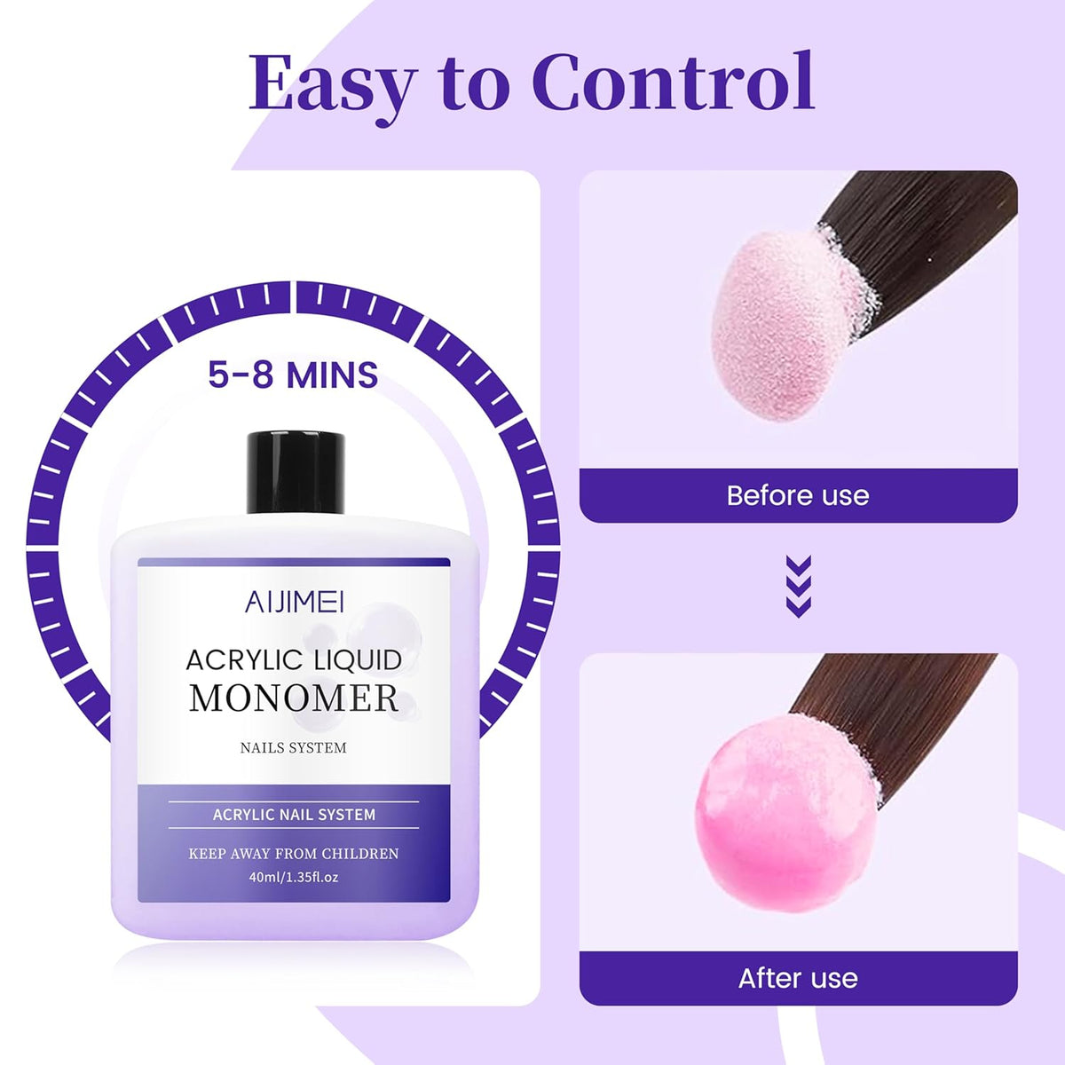 AIJIMEI Acrylic Liquid Monomer for Long Lasting 40ml Acrylic Liquid Professional Nail Art Supplies