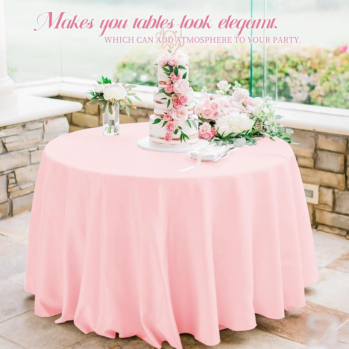 10 Pack Pink Round Tablecloths - 90 Inch, Polyester Table Cover, Stain and Wrinkle Resistant