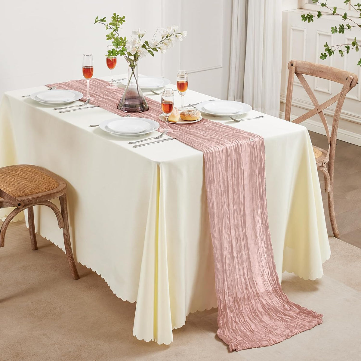 6 Pack Dusty Pink Cheesecloth Table Runner 10FT Long Boho Gauze Table Runner Rustic Sheer Runner