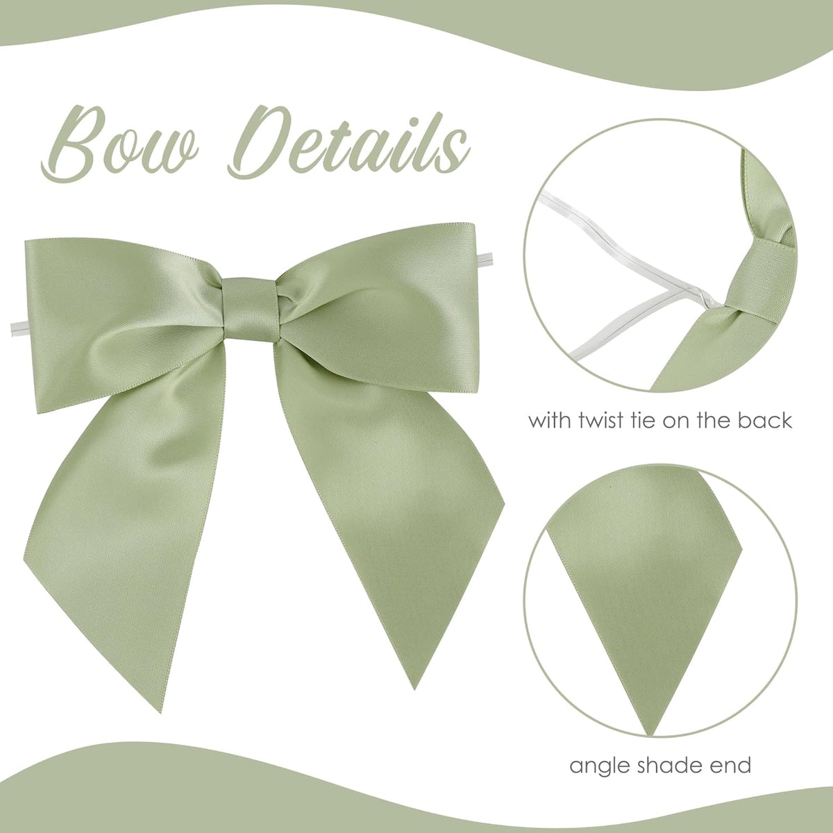 AIMUDI Sage Green Satin Bows 5.5" Bows for Gift Wrapping Satin Twist Tie Bows Premade Ribbon Bows