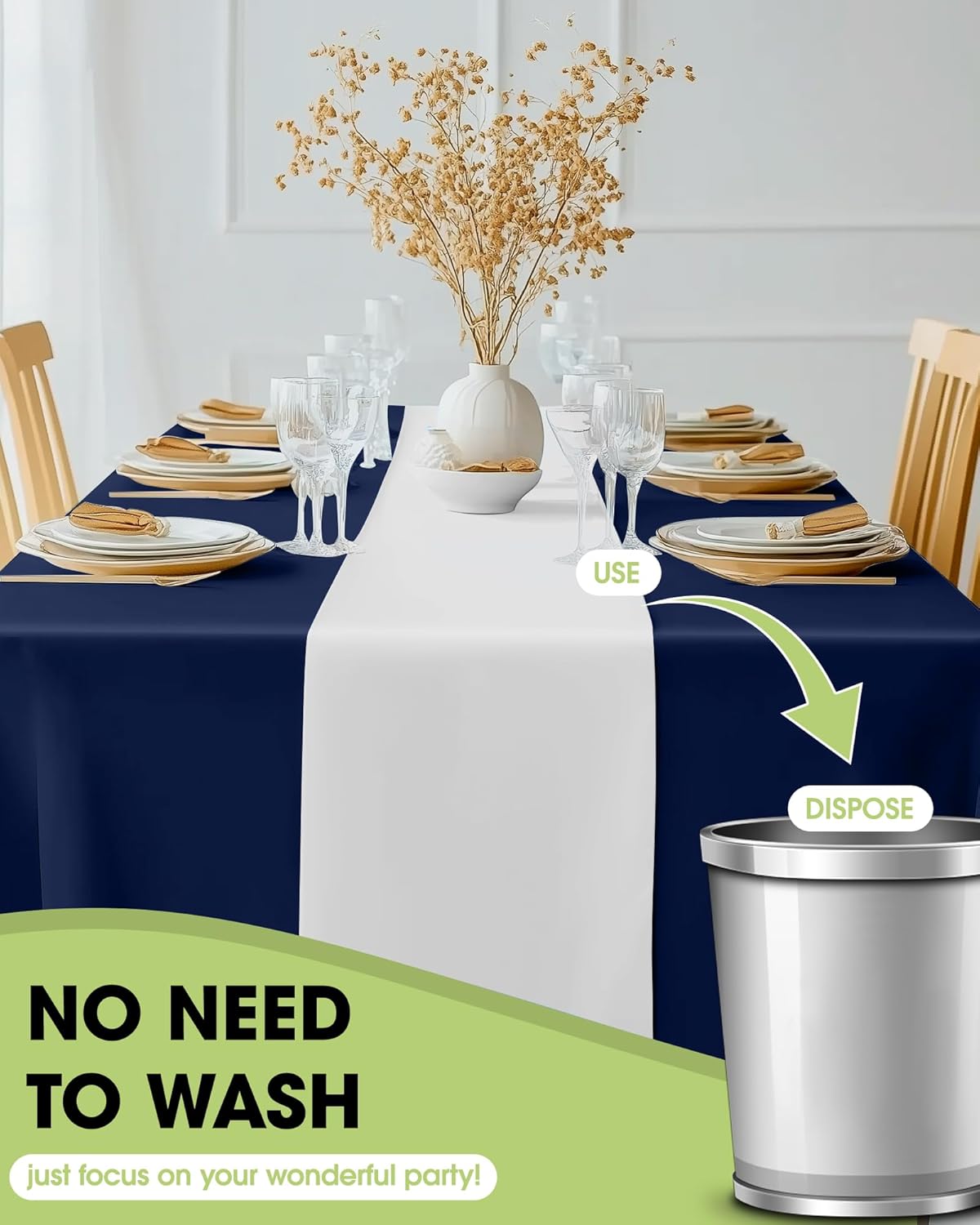 Pureegg White Plastic Table Runners - 10 Pack, 14'' x 108'', Water Resistant & Disposable