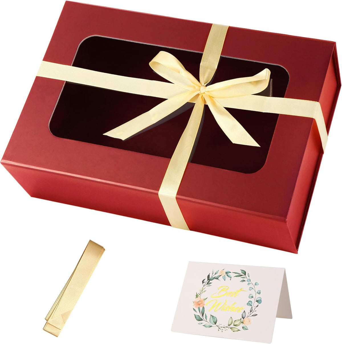 TIACABO Red Large Gift Box with Window, 13.5"x9"x4.3" Bridesmaid Boxe for Gifts Giving,Birthday