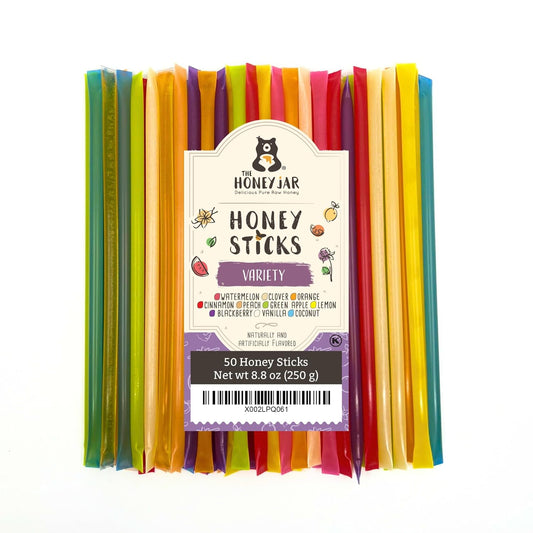 The Honey Jar Variety Pack Honey Sticks - Pure Honey Straws For Tea, Coffee, or a Healthy Treat