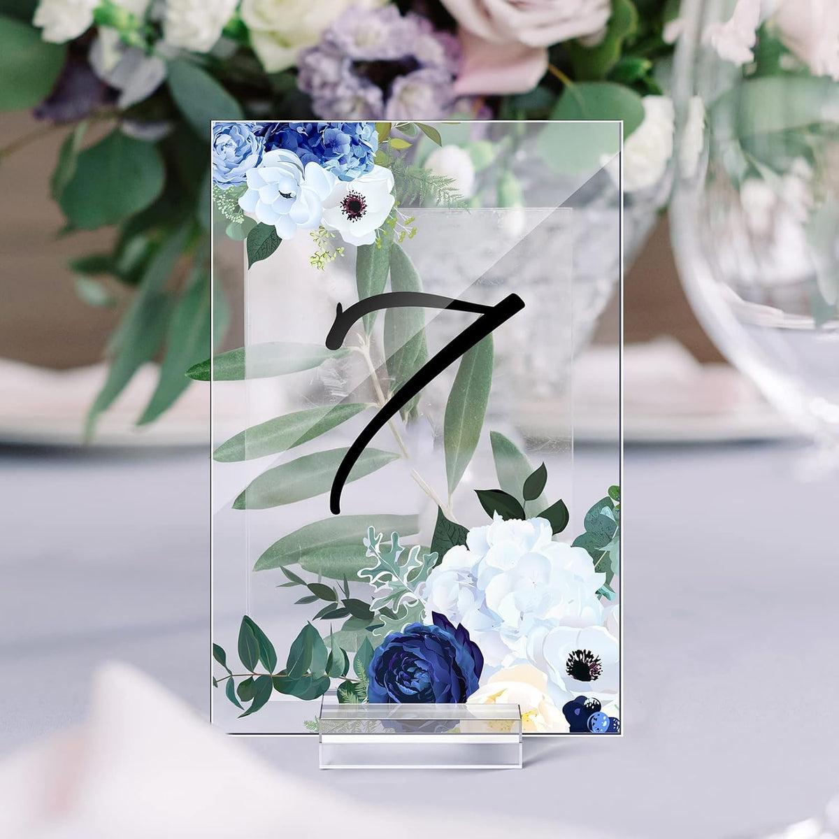 12 Pcs Clear Acrylic Place Cards with 12pcs Acrylic Holder Wedding Table Numbers with Centerpiece