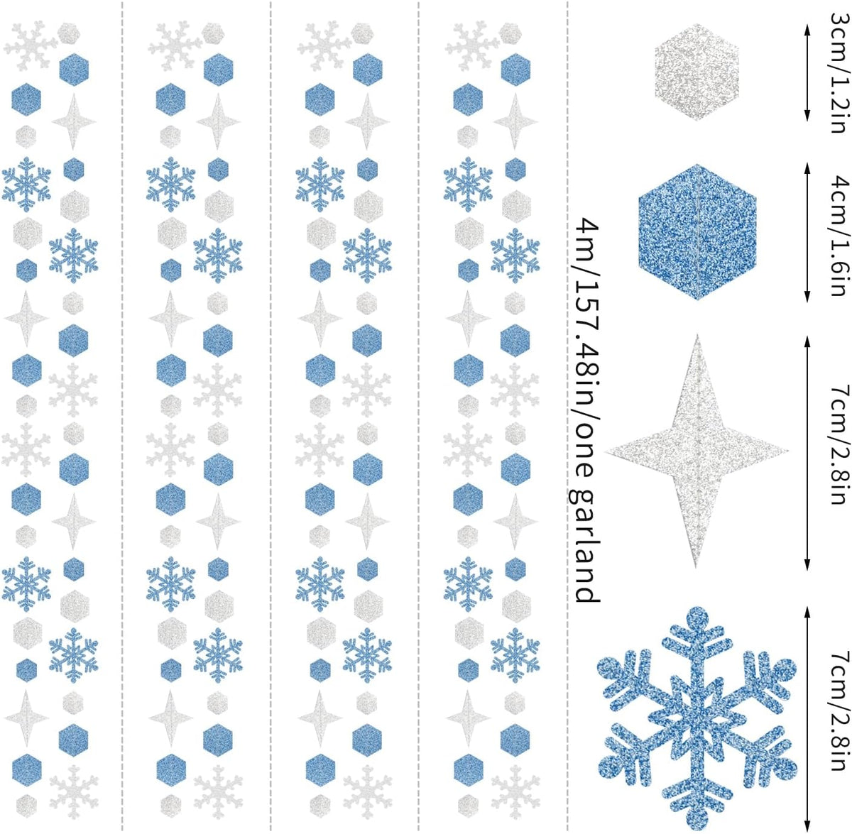 Snowflake-Snow Silver-Blue Christmas Party-Decorations Streamers - 52Ft White Winter Wonderland