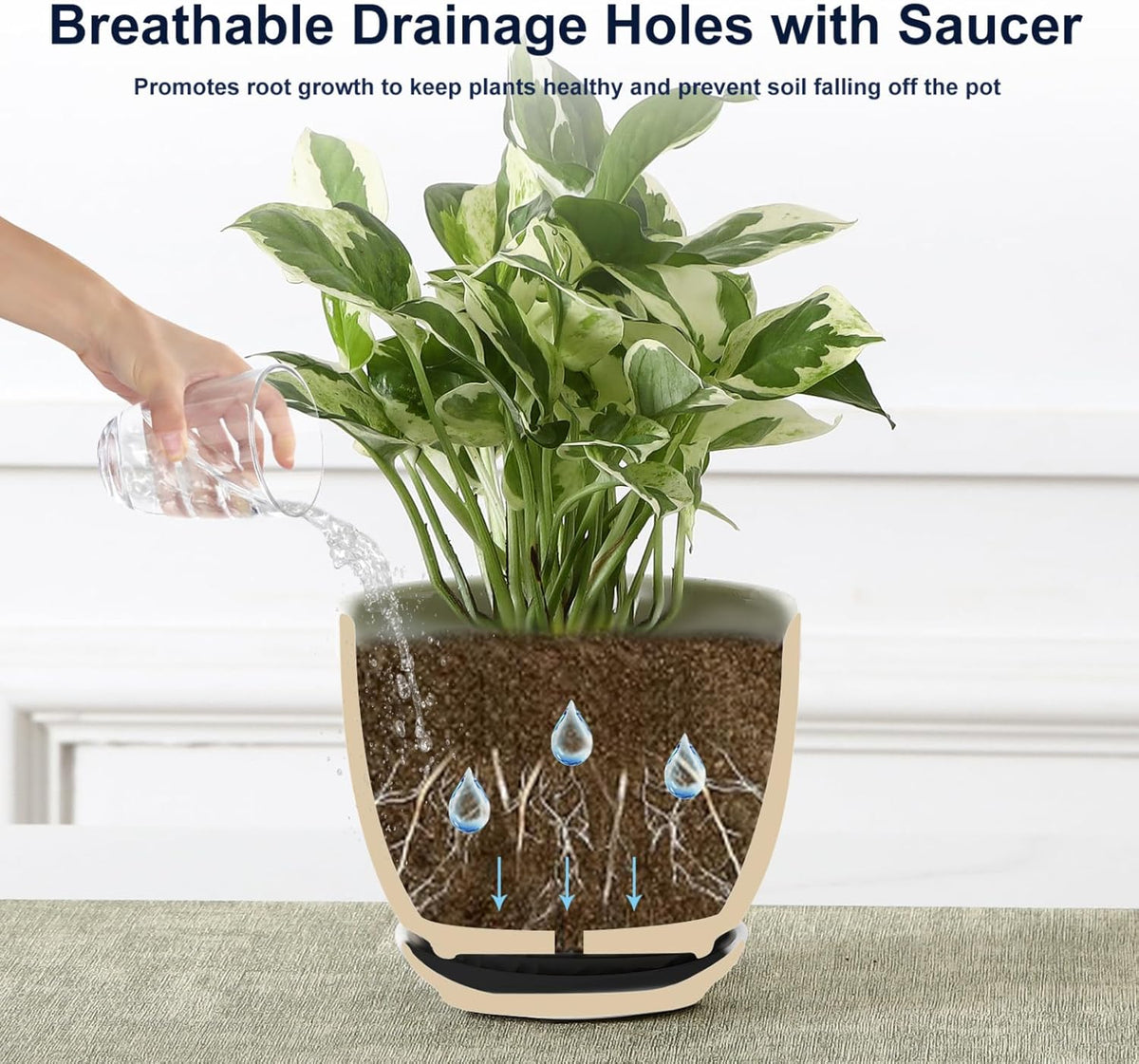 Sureasy Ceramic Indoor Plant Pots - 5.6 Inch Flower Pots for Plants with Drainage Hole and Saucer