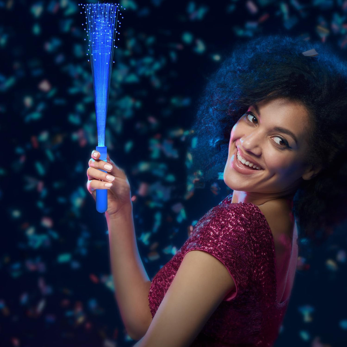 48 PCS Blue Glow Fiber Wands Sticks LED Light Wands 3 Modes Flashing Fiber Optic Light Rod Bulk