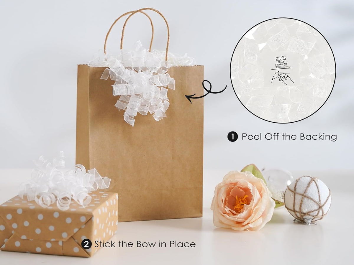 HUIHUANG White Bows for Gift Wrapping Christmas Curly Gift Bows 5 inch x 8 Counts Self-Adhesive