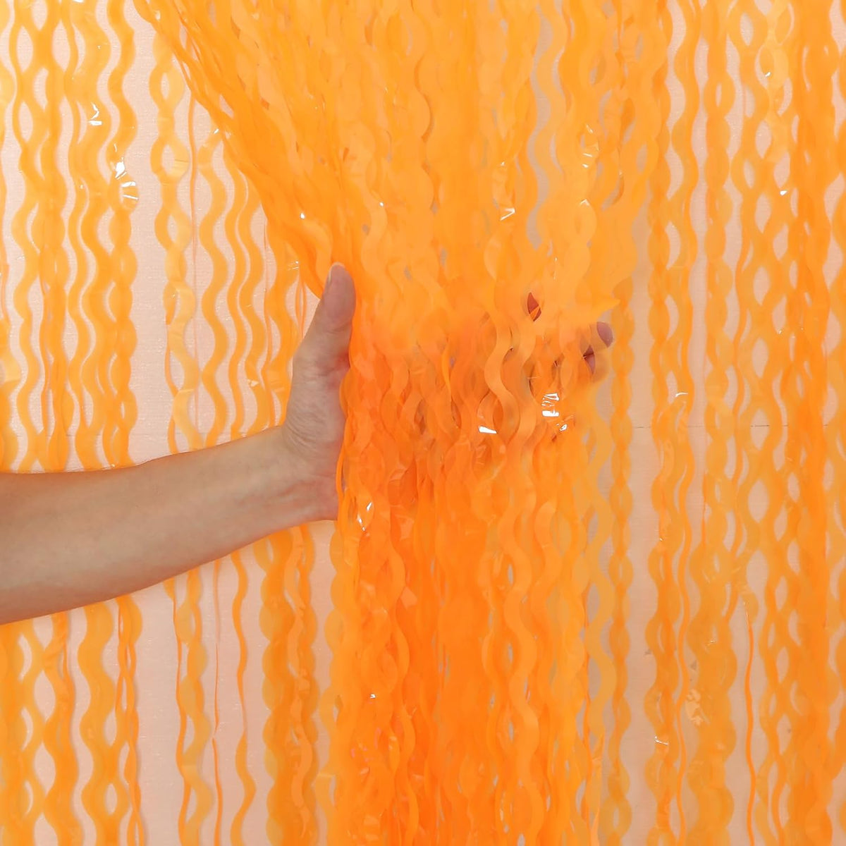 4 Pack Wavy Orange Foil Fringe Curtain Party Decorations - Orange Foil Backdrop Birthday Wedding
