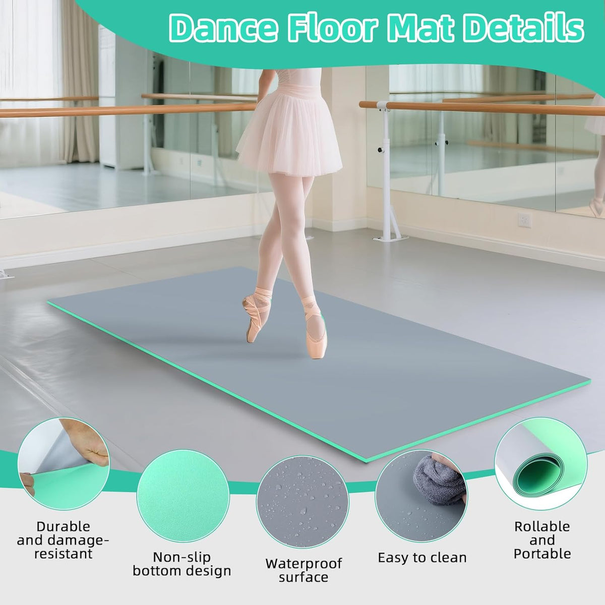 Dance Floor Mat Non-Slip with Shoulder Strap Portable and Dance Resistance Band, Dance Floor for