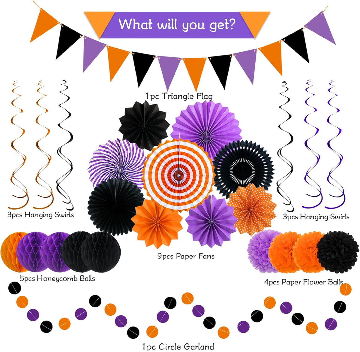 Halloween Party Decorations Paper Fans, Graduation Season Hanging Glitter Triangle Flags Banner