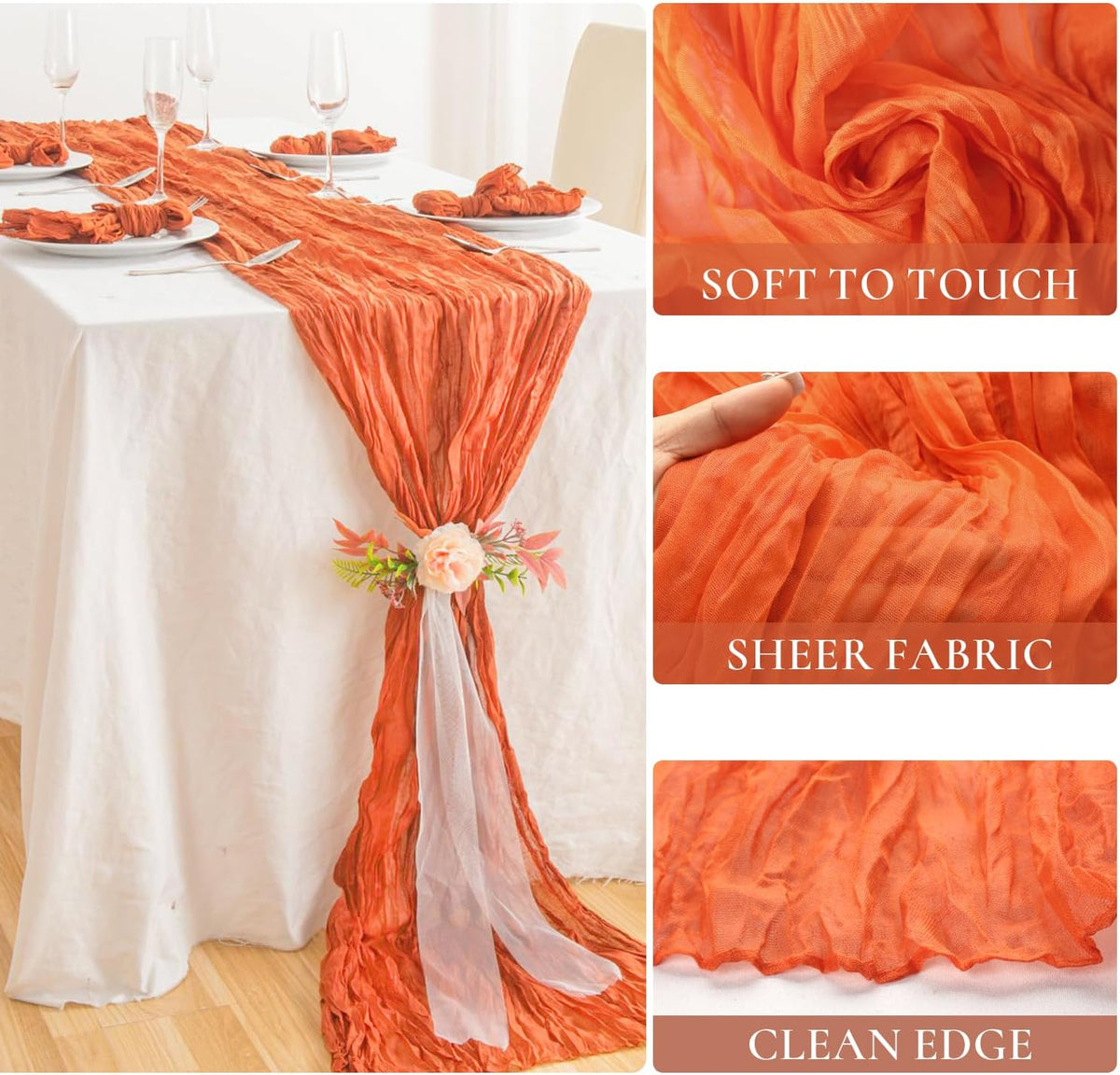 10 Packs Orange Halloween Table Runner Cheesecloth 10FT Fall Burnt Orange Cheese Cloth Table Runner
