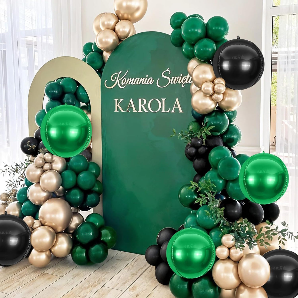 6Pcs Black Green Round Foil Balloons,Giant 4D Round Ball Balloon,22 Inch Metallic Black Green