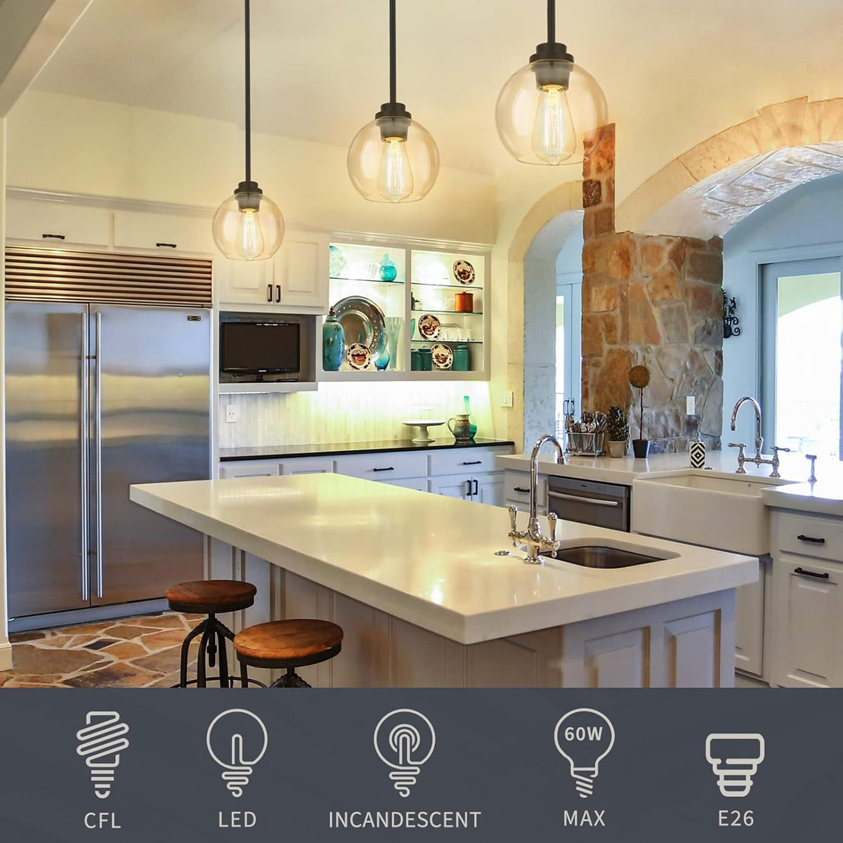 Pendant Light Fixtures,7 Inch Globe Black Pendant Lights Kitchen Island with Clear Glass, Modern