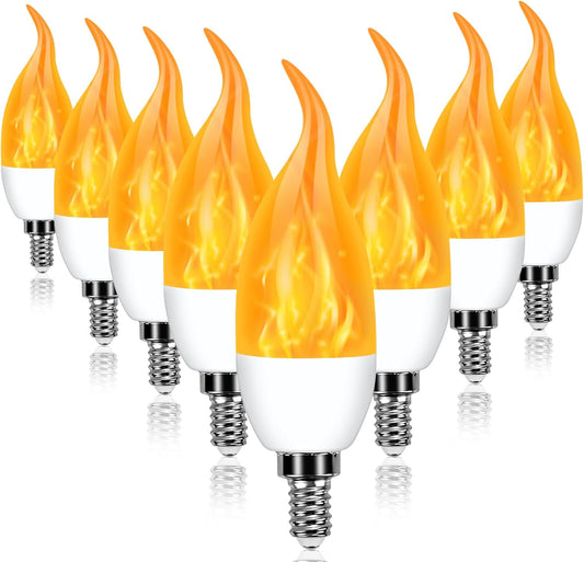 E12 LED Flickering Candelabra Flame Effect Light Bulbs - Upgrade Flicker Candelabra Torch Fire
