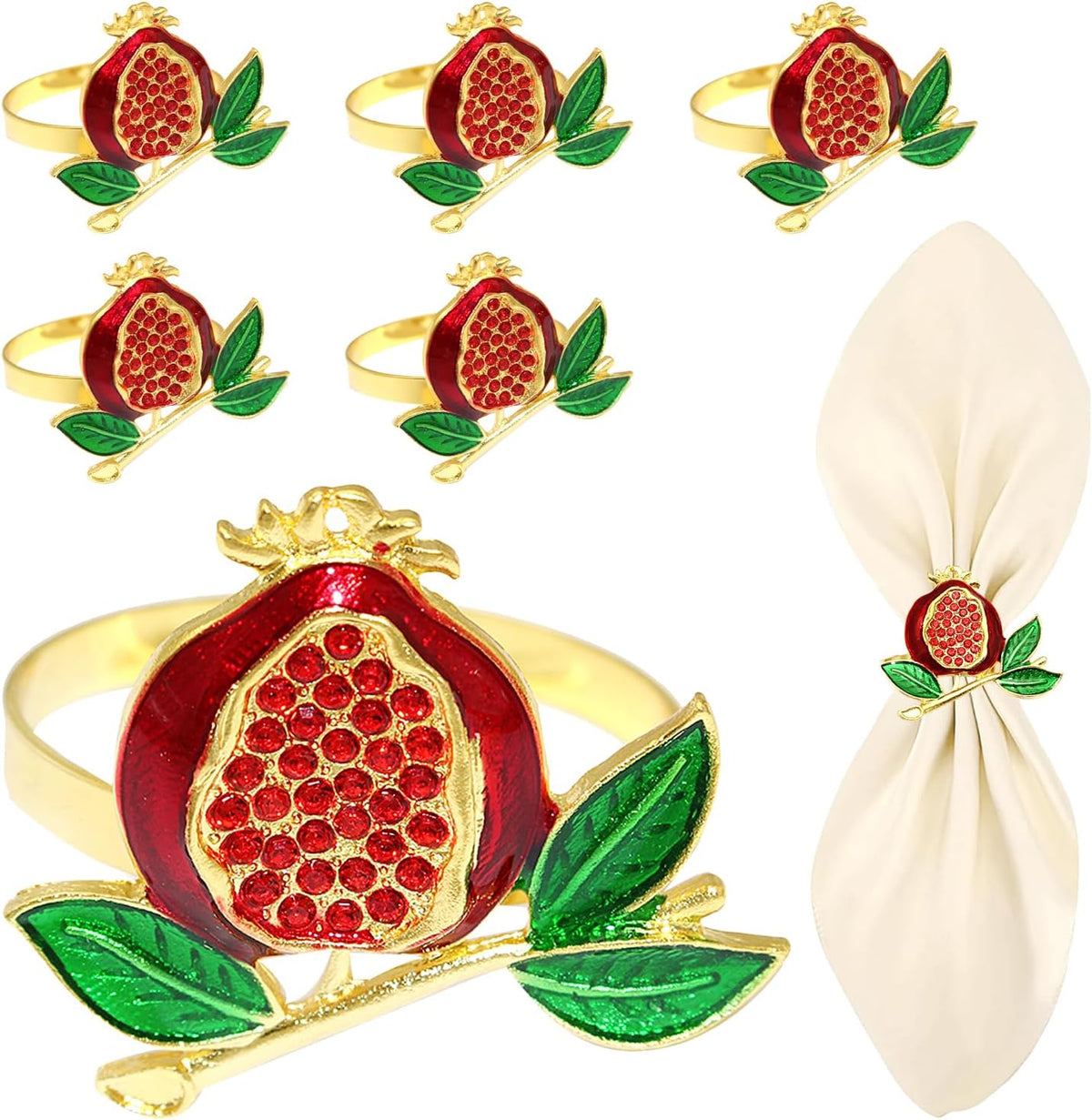 Christmas Pomegranate Napkin Rings set of 6 Red Fruit Napkin Rings for Thanksgiving New Year Dinner
