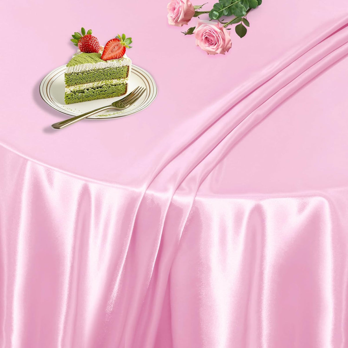 KKJIAF 1 Pack 108 Inch Round Table Cloth, Light Pink Overlay Round Satin Table Cover, Silky Satin