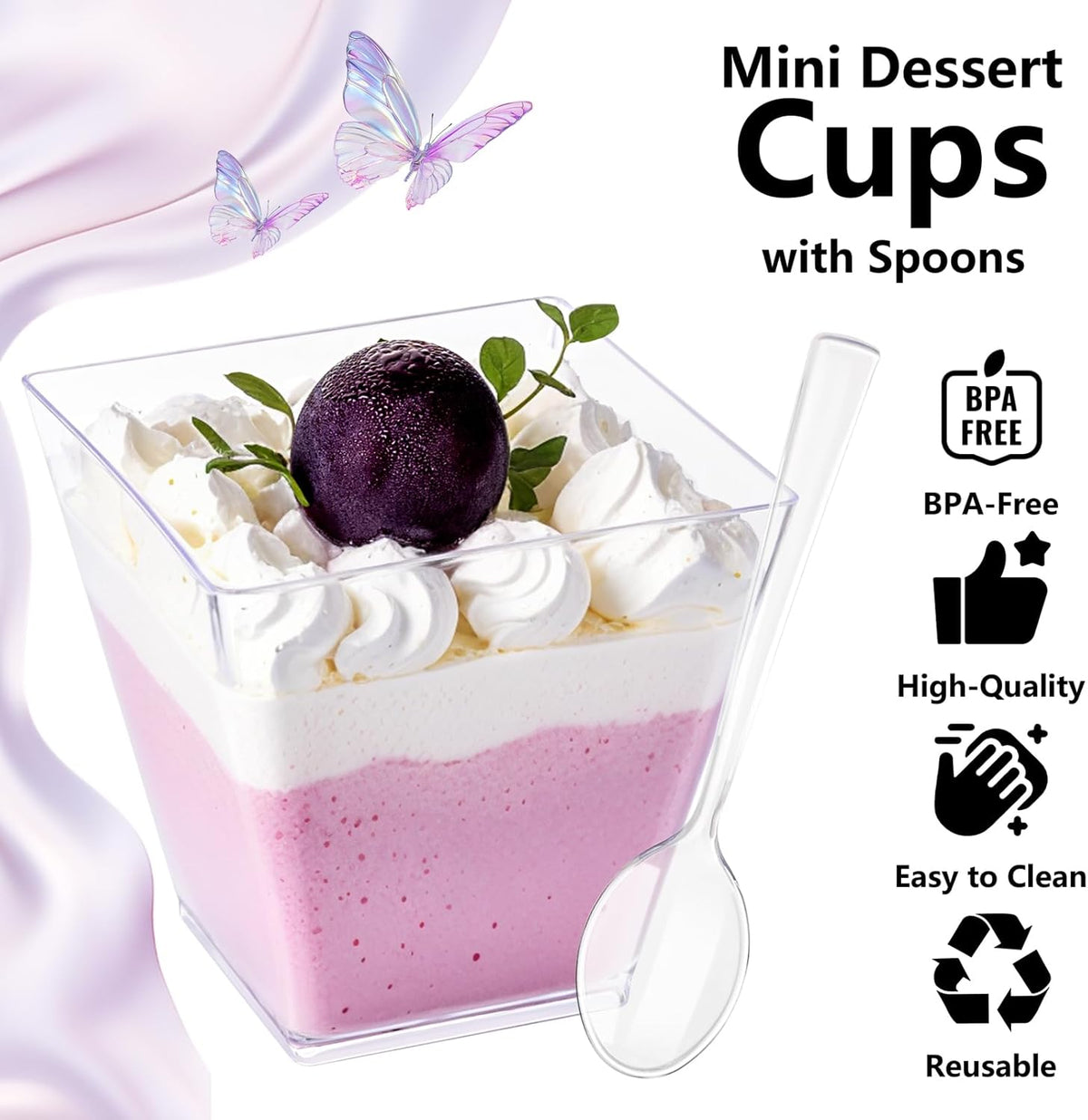 YOUBET 102 PCS Plastic Dessert Cups - 8oz Clear Square Cups - 51 Pack Mini Appetizer Cup with