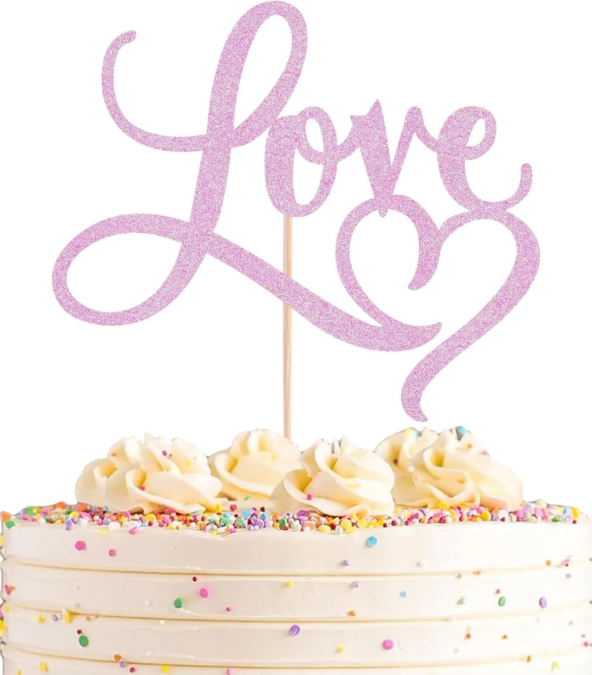 Love Cake Topper - Pink Glitter Paper Wedding Cake Decoration Supplies, Perfect for Bridal
