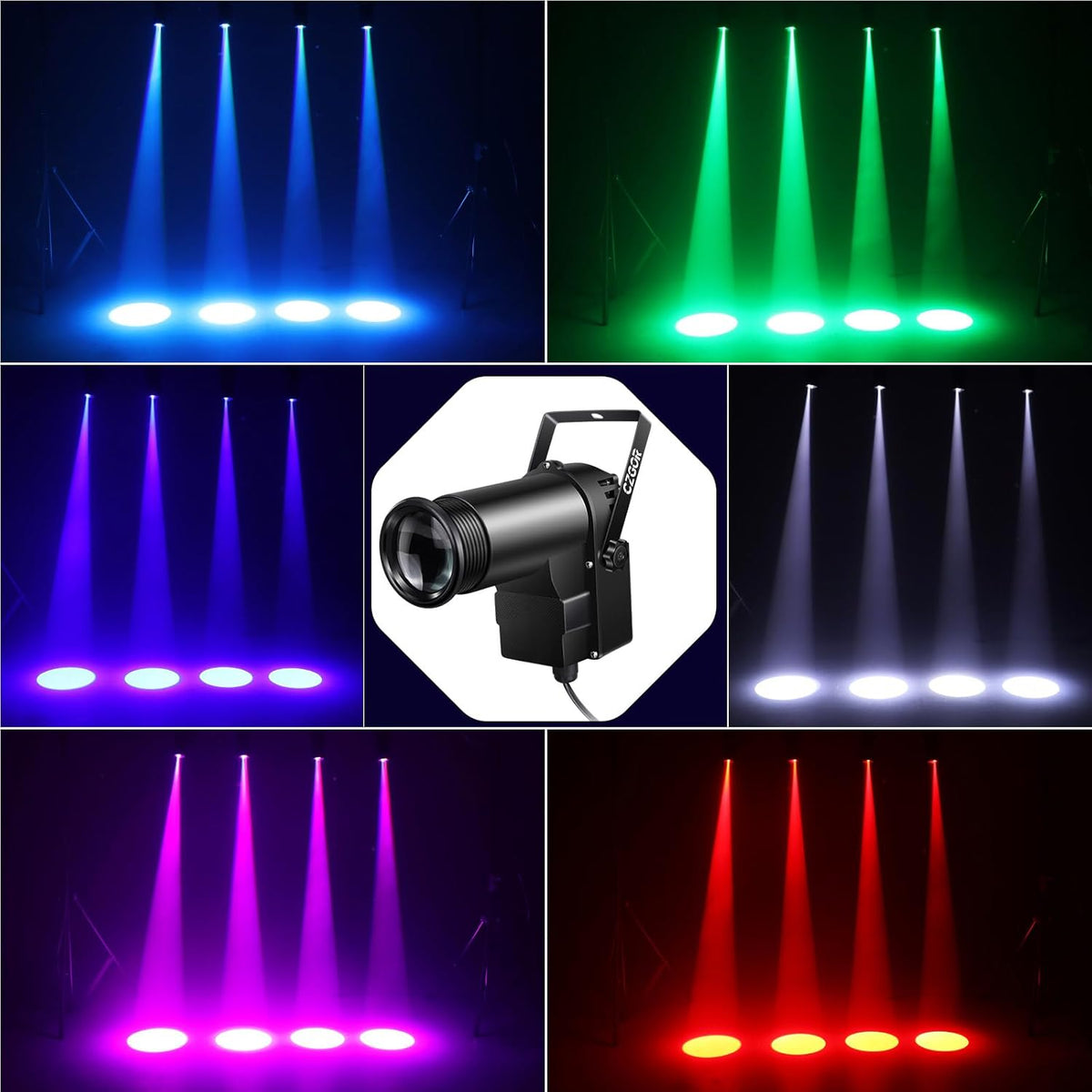 Pinspot Light 15W DMX 2 Pack, Czgor RGBW Disco Ball Lights with Remote Control, DMX512, Sound