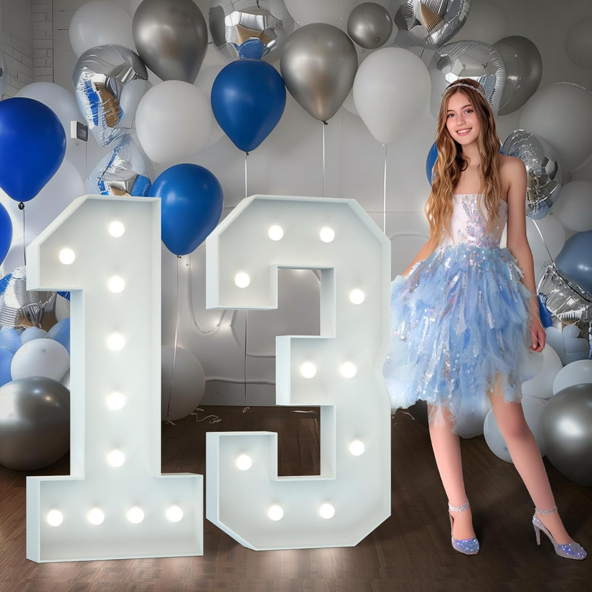 Marquee Numbers 4 Feet Tall Big Light Up Numbers 13th Happy Birthday Decorations Girl Boy White