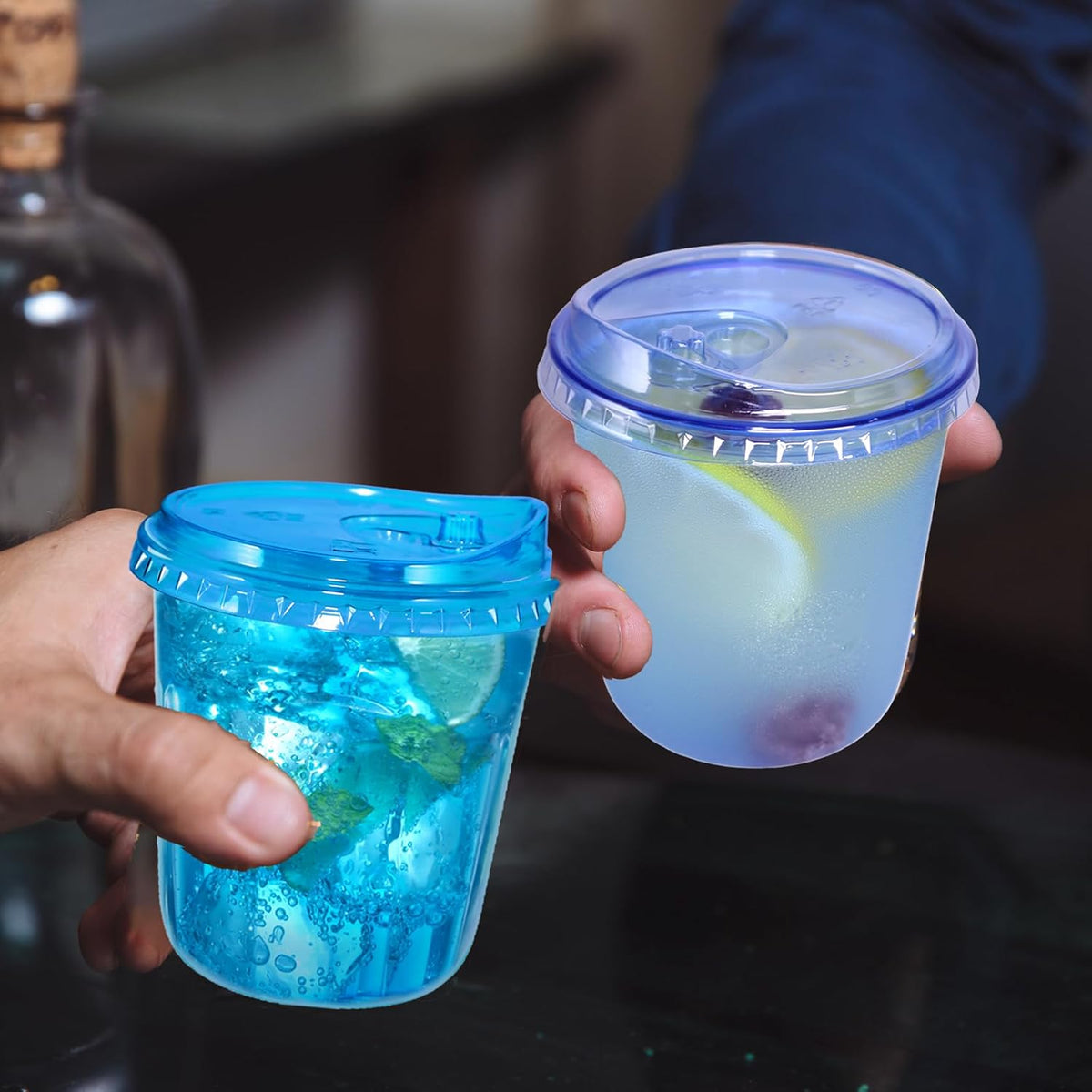 12oz Disposable Stemless Glasses With Strawless Sip Lids,PET Disposable Drinking Cups,Clear Plastic