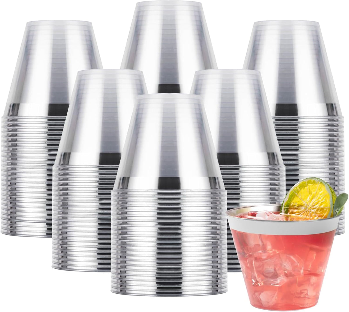 Goodluck 200PCS 9oz Plastic Cups for Party, Disposable Silver Cups, Plastic Cocktail Glasses for