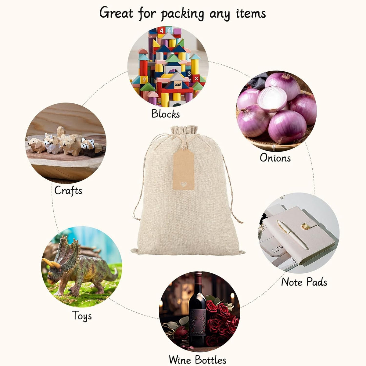 Tapleap Burlap Gift Bags with Drawstring - 10Pcs 10x14 Original Sacks with String and Tags for