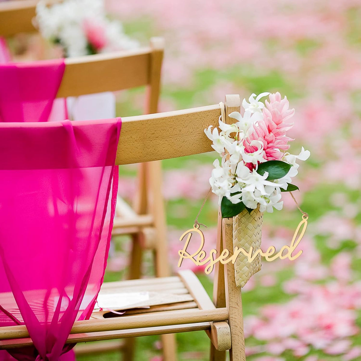 12 Pcs Reserved Seating Signs for Wedding Chairs Hanging Wooden Rustic Reserved Row Signs with Rope
