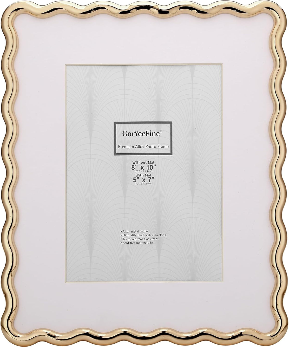 8 x 10'' Heavy-Duty Zinc Alloy Gold Photo Frames with Acid Free Mat for 5x7'',Wave Design Gold