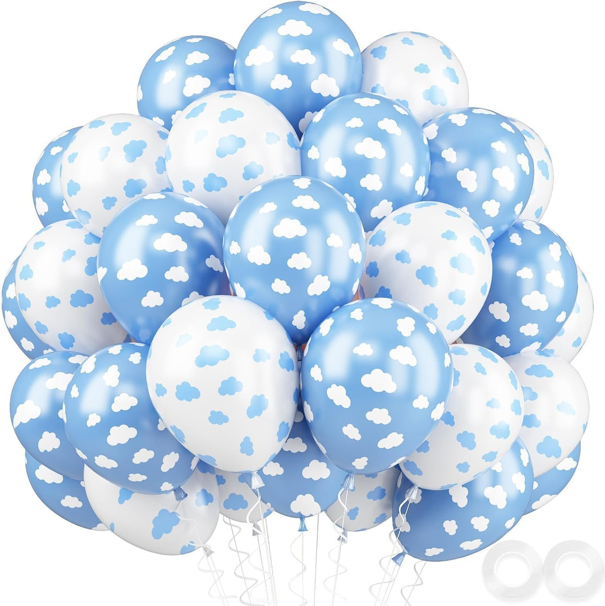 Cloud Balloons, 52 PCS 12 Inch Blue White Balloons With Clouds Print for Birthday, Baby Shower