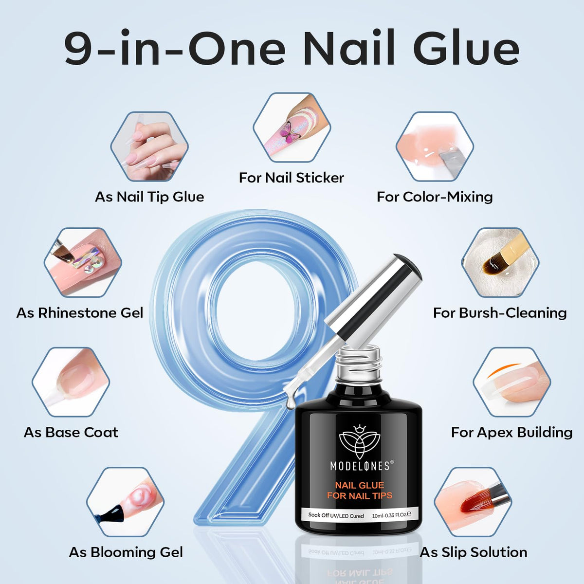 modelones Extra Short Almond Gel Nail Tips Kit, 9-in-One Nail Glue with Portable U V Lamp 216Pcs