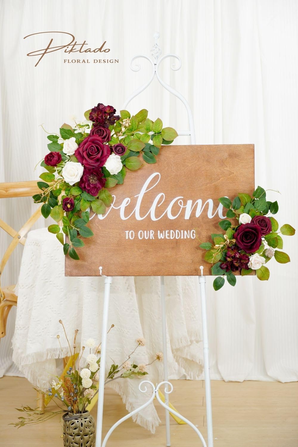 Wedding decor (pack of 2) Welcome Sign Flower Backdrop Garland For Ceremony Reception Wall Easel