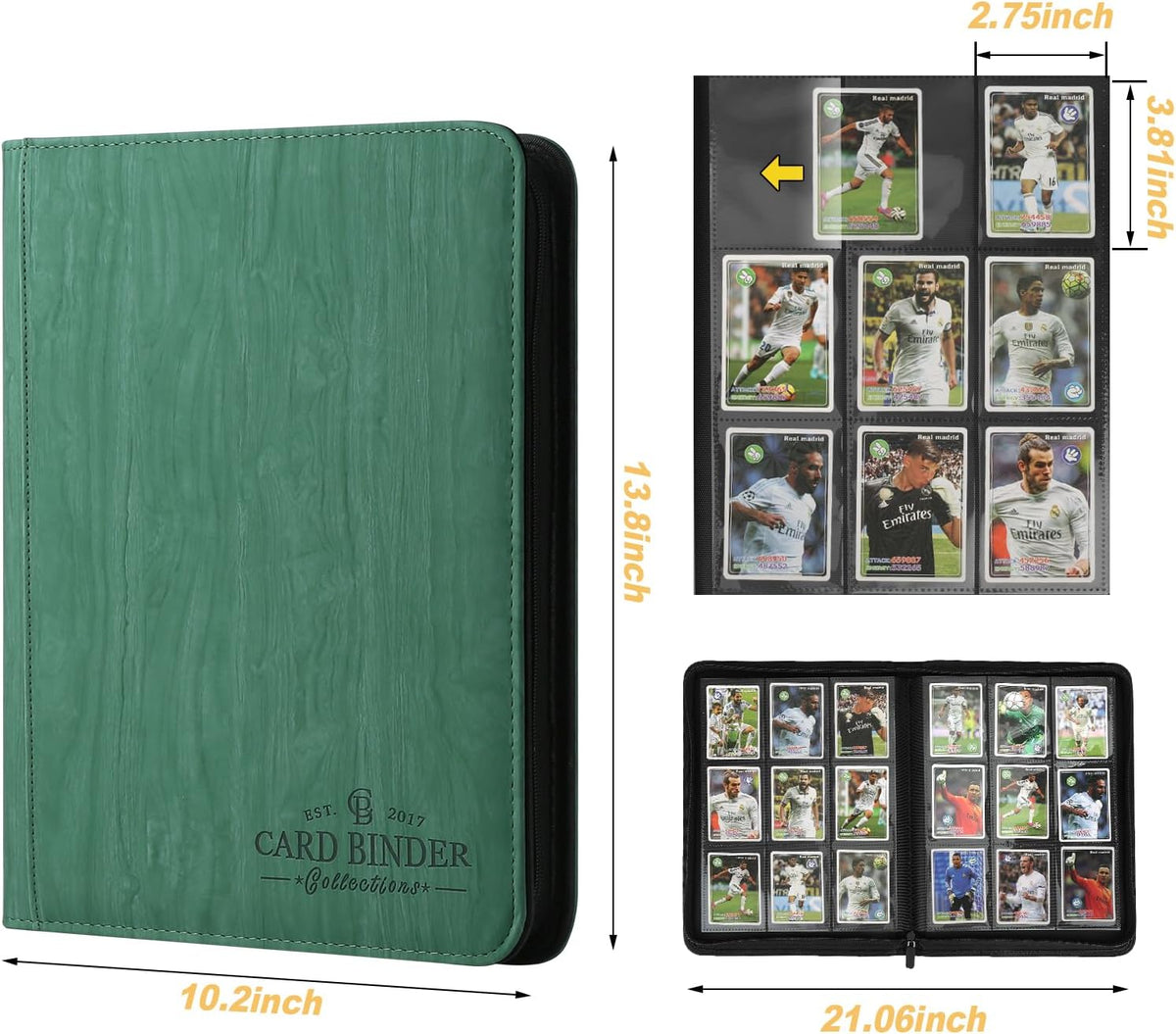 9 Pocket Card Binder, Premium Zip Trading Card Binder, 540 Double Sided Pocket PU Collection