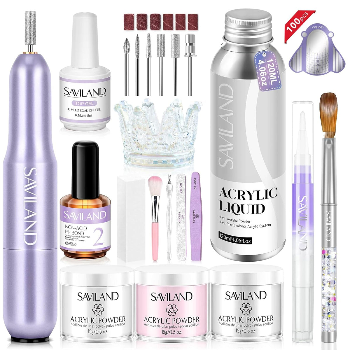 SAVILAND Acrylic Nail Kit with Drill: Professional Salon Nails Kit with Everything Acrylic Powder