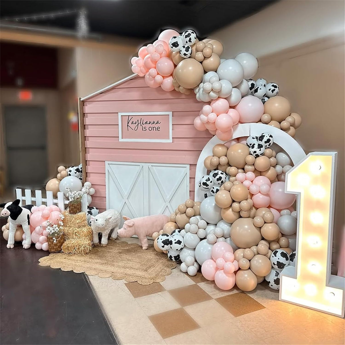 Cow Print Balloons, 60PCS Pastel Pink Cow Print Latex Balloons, Pink Cream Beige White Balloons for